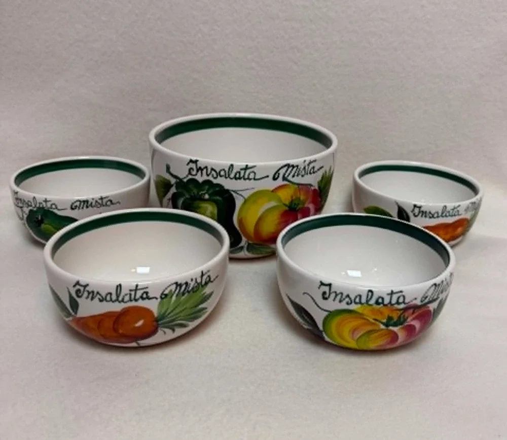 Italian Hand Painted Salad Bowl Serving Set Vegetable Design Insalata Mista